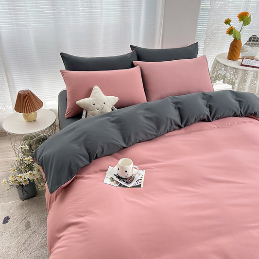Pink and Grey 4-Piece Cotton Bedding Set