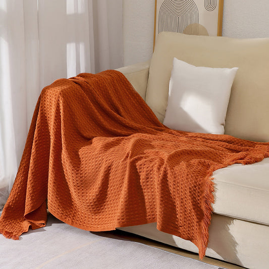 Nordic Knitted Sofa Throw with Tassels - Caramel