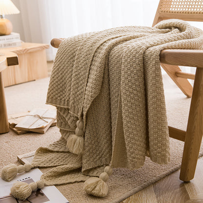 Soft Tassel Throw Blanket for Sofa or Bed - Beige