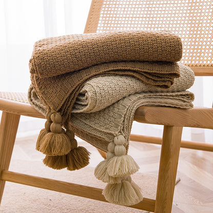 Soft Tassel Throw Blanket for Sofa or Bed - Beige
