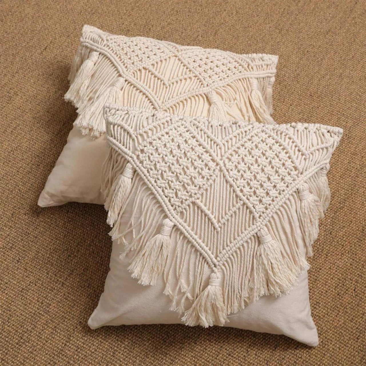 Black Boho Chic Macrame Cushion Cover with Tassels