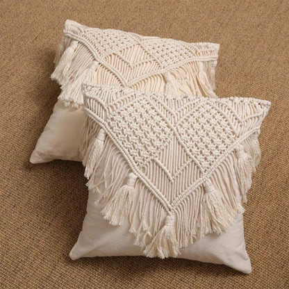 Black Boho Chic Macrame Cushion Cover with Tassels