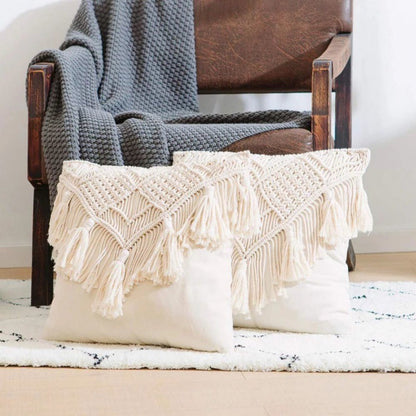 Black Boho Chic Macrame Cushion Cover with Tassels