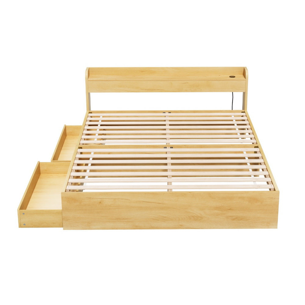 Bed Frame Queen Size with Charging Ports and 2 Drawers