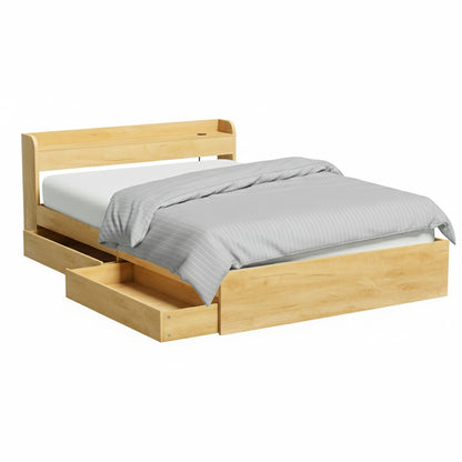 Bed Frame Queen Size with Charging Ports and 2 Drawers
