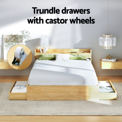 Bed Frame Queen Size with Charging Ports and 2 Drawers