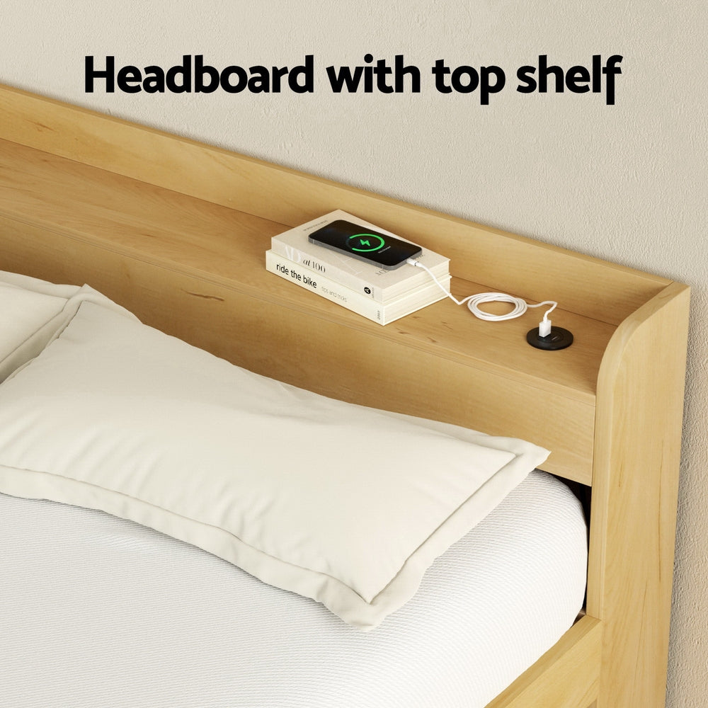 Bed Frame Queen Size with Charging Ports and 2 Drawers