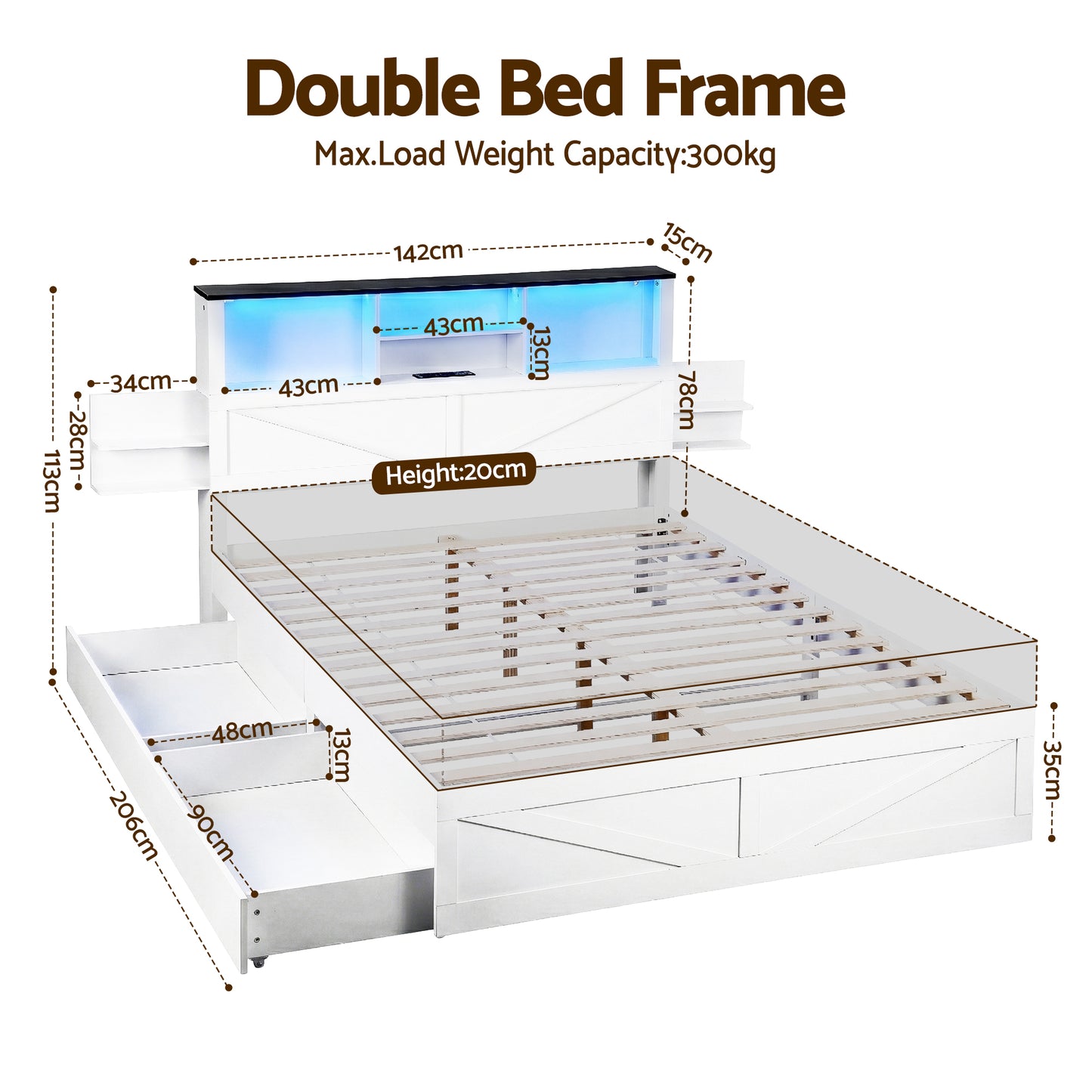Double Bed Frame with Storage Drawers