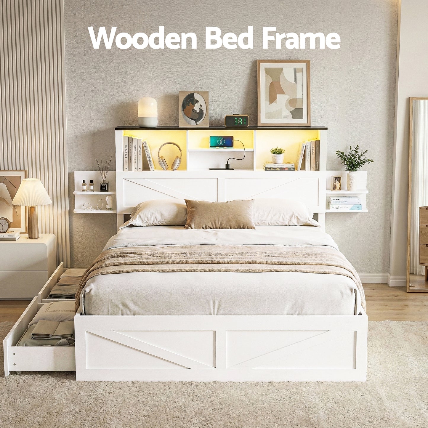 Double Bed Frame with Storage Drawers