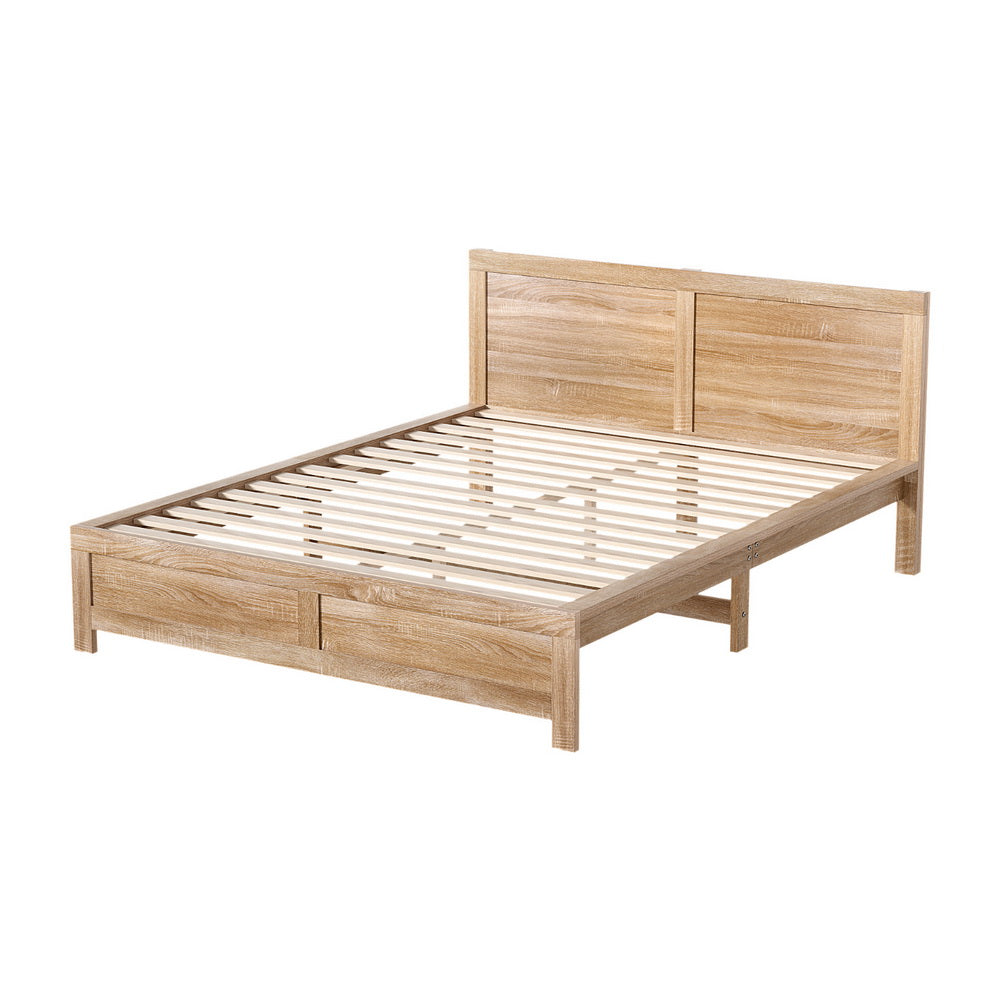 Wooden Acacia Bed Frame Double Size - Oatmeal