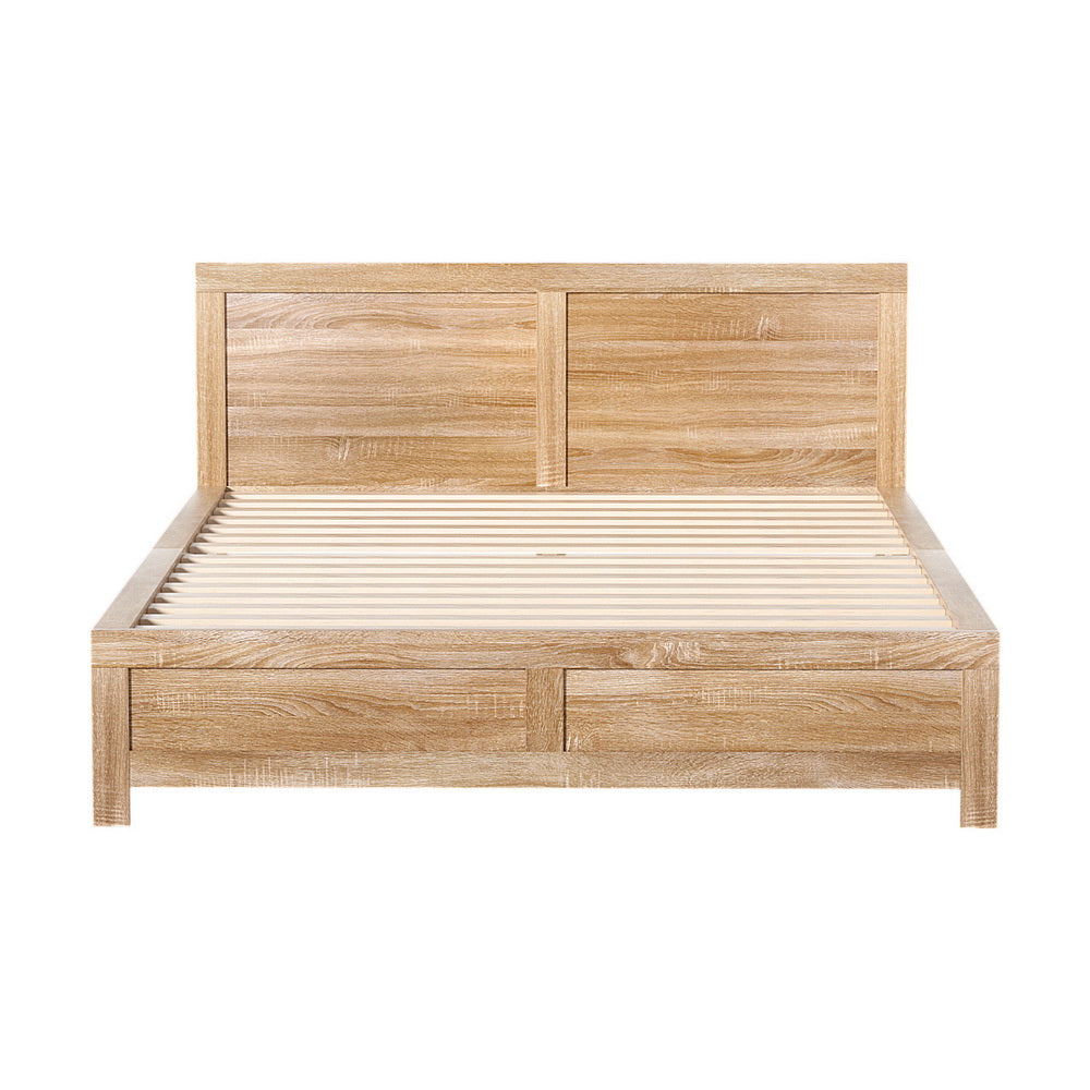 Wooden Acacia Bed Frame Double Size - Oatmeal