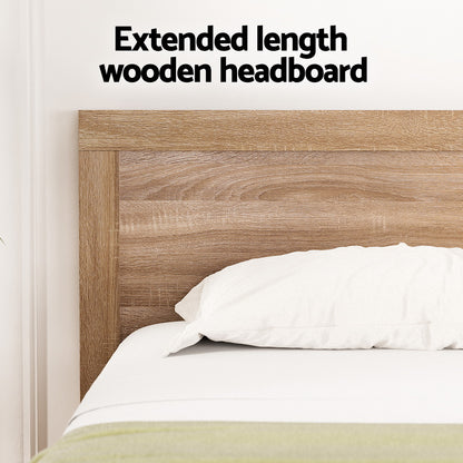 Wooden Acacia Bed Frame Double Size- Oatmeal