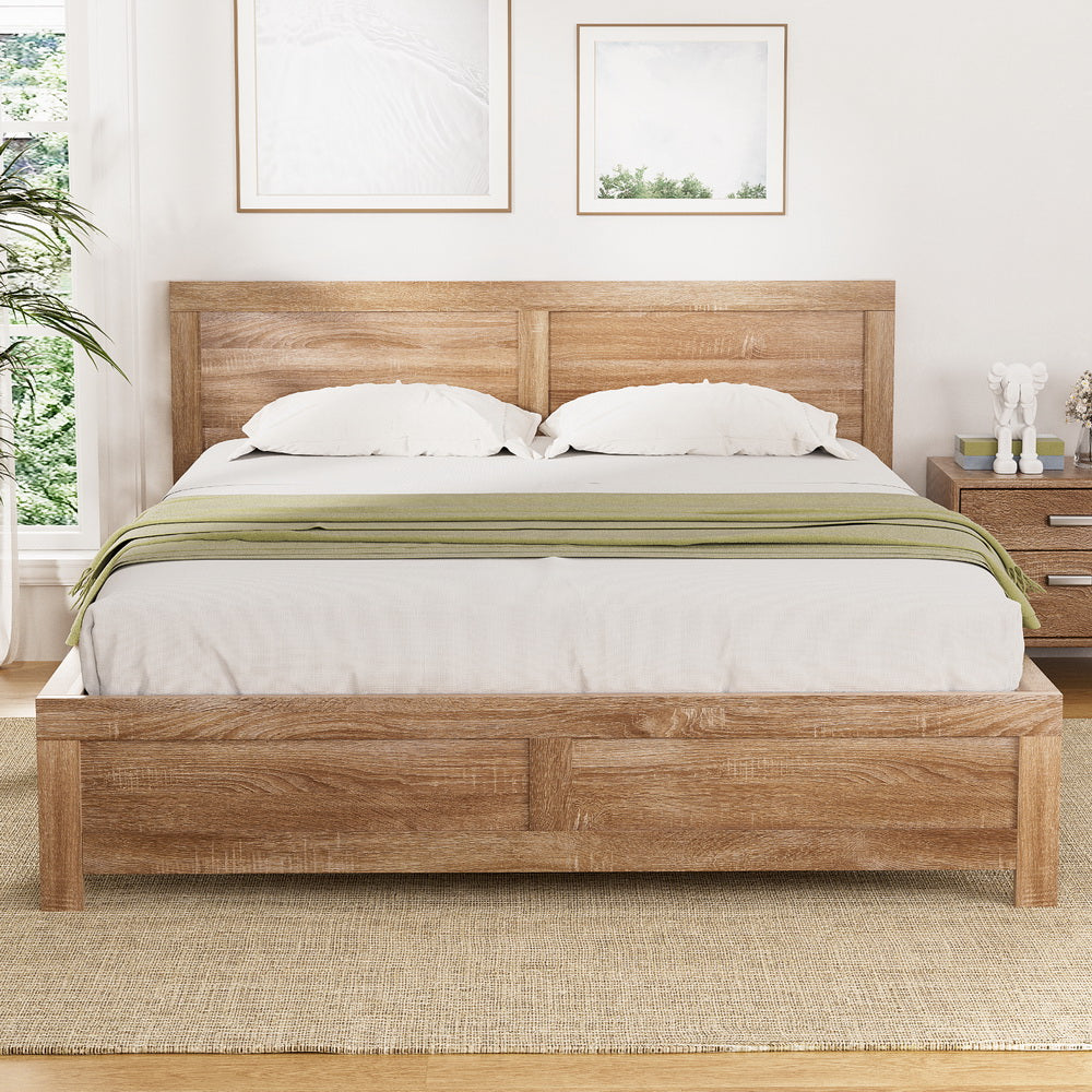 Wooden Acacia Bed Frame Double Size - Oatmeal