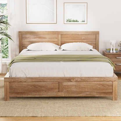 Wooden Acacia Bed Frame Double Size- Oatmeal