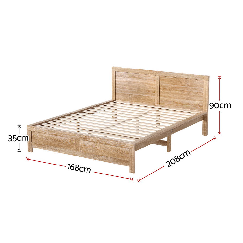 Wooden Acacia Bed Frame Queen Size - Oatmeal
