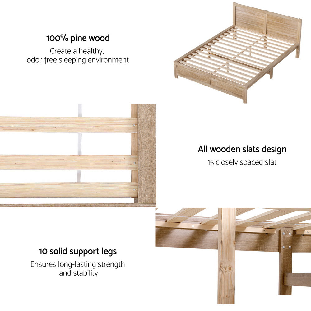 Wooden Acacia Bed Frame Queen Size - Oatmeal